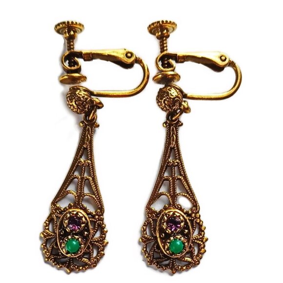 Victorian Style Long Dangle Earrings - Picture 3 of 3
